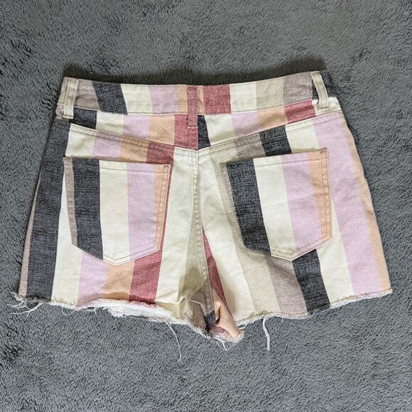 Forever 21 Colorblock Denim Shorts Striped Distressed Women's 26" Cut Off - Picture 2 of 8